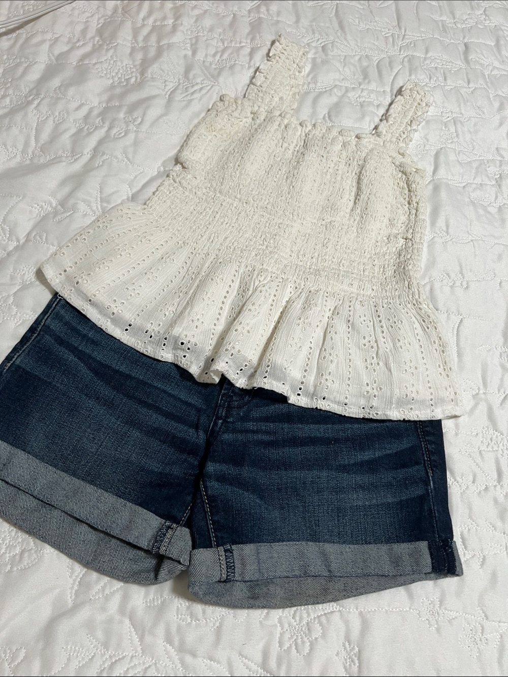 Abercrombie & Fitch  Denim Shorts & Hollister White Eyelet Peplum Cami Set